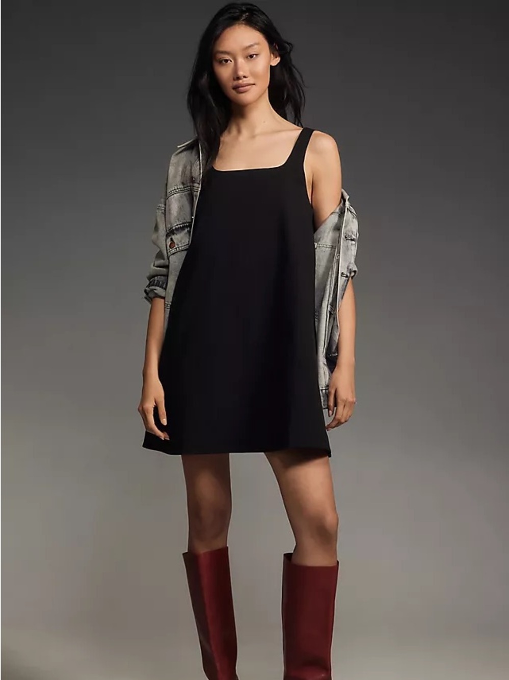Anthropologie Sleeveless Square Neck Shift Mini Dress Black Size Medium